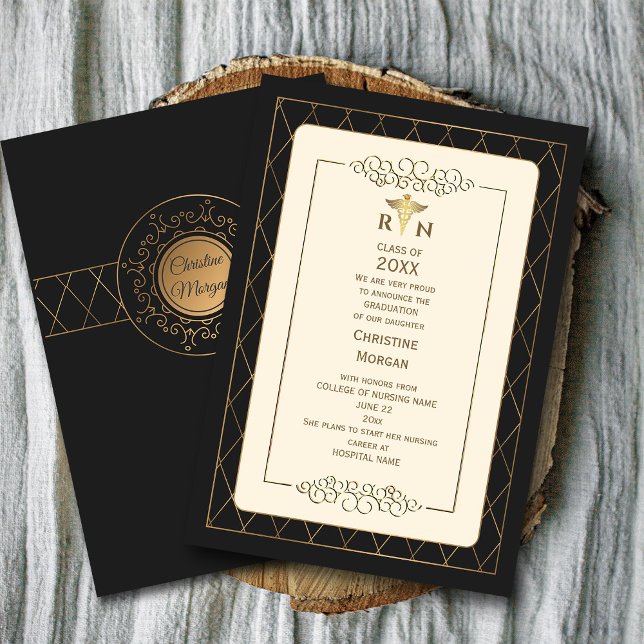 Anuncio Graduación Médica Romántica Ornate Elegante de Oro ("Designing Dreams: The Art of Crafting Ornate Medical Graduation Invitations" #vintagestyle #golden)