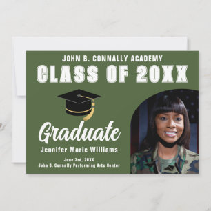 Anuncio Graduación militar de foto de graduado verde del e