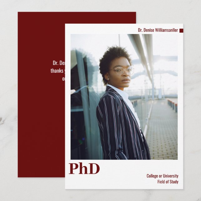 Anuncio Graduación mínima de doctorado de foto en blanco e (Anverso / Reverso)