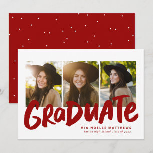 Anuncio Graduación moderna audaz de 3 fotos rojas y blanca