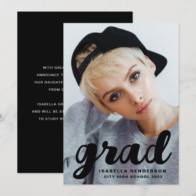 Anuncio Graduación moderna de escritura negra en imagen (Anverso / Reverso)