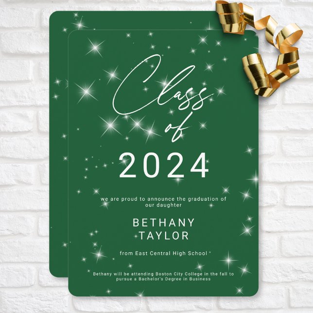 Anuncio Graduación moderna de espuma verde y blanca (Modern Green & White Sparkle Graduation Announcement)