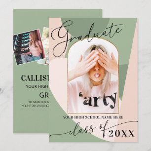 Anuncio Graduación moderna de foto rosa con gota verde geo