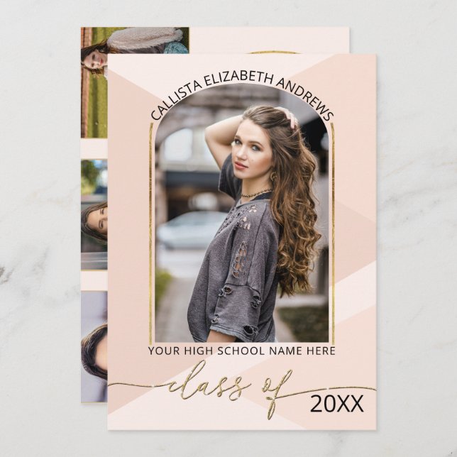 Anuncio Graduación moderna de fotos geométricas rosadas de (Anverso / Reverso)