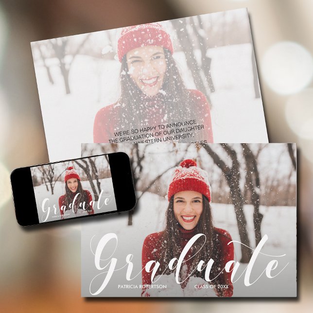 Anuncio Graduación moderna de guiones (Modern Script Photo Graduation Announcements)