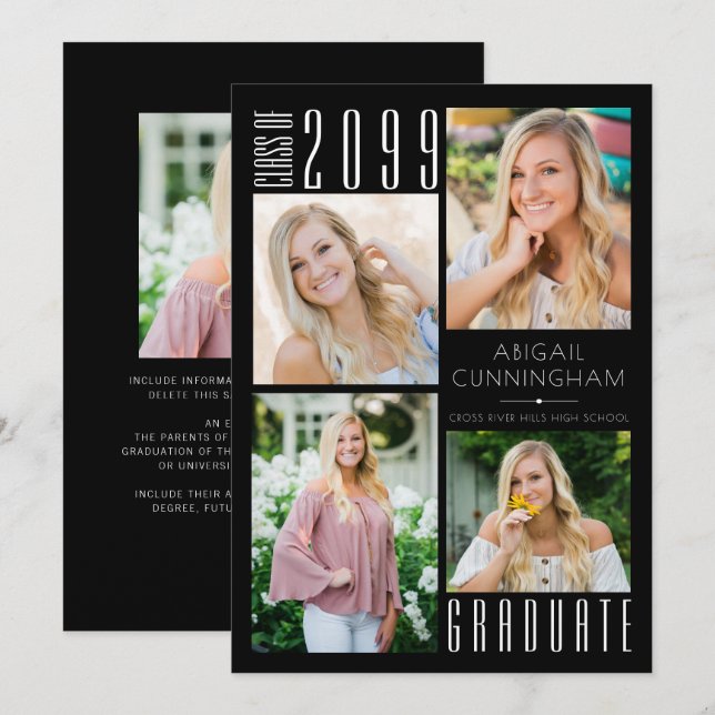 Anuncio Graduación Moderna Negro Blanco 5 Foto (Anverso / Reverso)