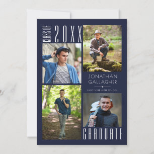 Anuncio Graduación Moderno Sleek Cuatro Fotos Azul de la M