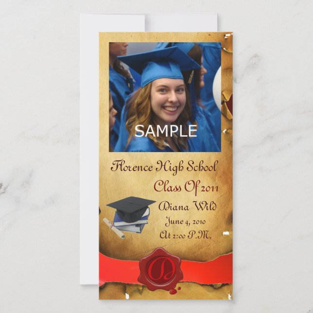 ANUNCIO GRADUACIÓN MONOGRAMA DE SELLO DE CERRADURA MARRÓN  (Anverso)