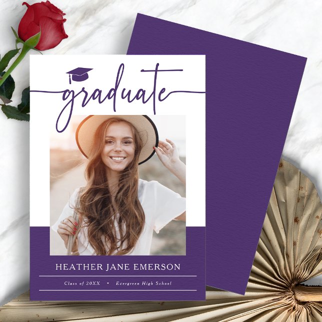 Anuncio Graduación morada moderna (Purple Modern Photo Graduation Announcement by Painted Paperie
)