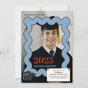Anuncio Graduación ondulada de retro azul claro