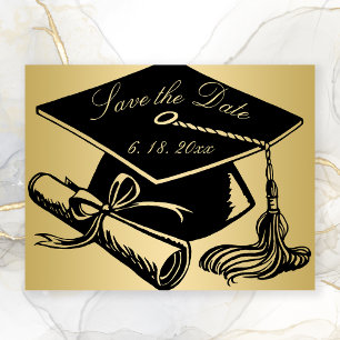 Anuncio Graduación Oro Negro Cap Diploma Guardar la fecha