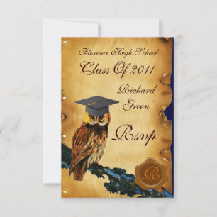 ANUNCIO GRADUACIÓN OWL PARCHMENT BROWN WAX SEAL MONOGRAM