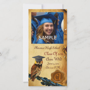 ANUNCIO GRADUACIÓN OWL PARCHMENT BROWN WAX SEAL MONOGRAM