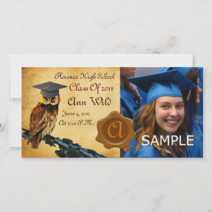 ANUNCIO GRADUACIÓN OWL PARCHMENT BROWN WAX SEAL MONOGRAM