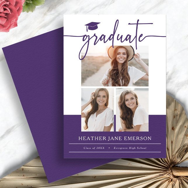 Anuncio Graduación Purple Modern Photo (Purple Modern Photo Collage Graduation Announcement by Painted Paperie
)