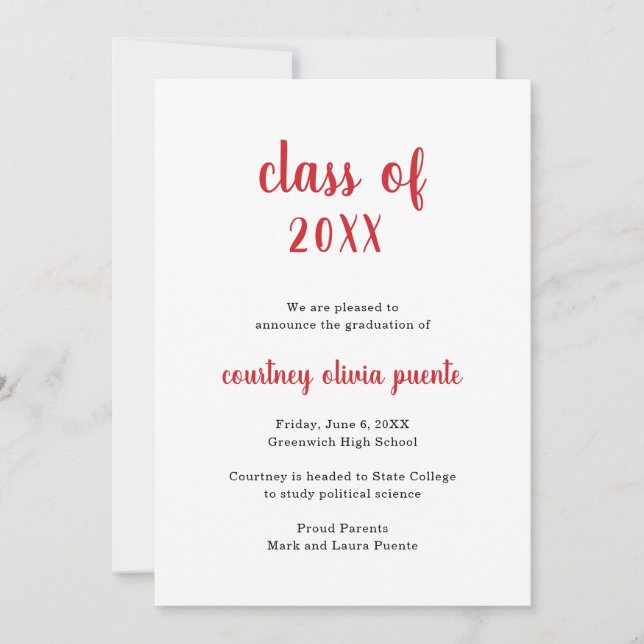 Anuncio Graduación Roja Moderna No Fotográfica Sencilla (Anverso)