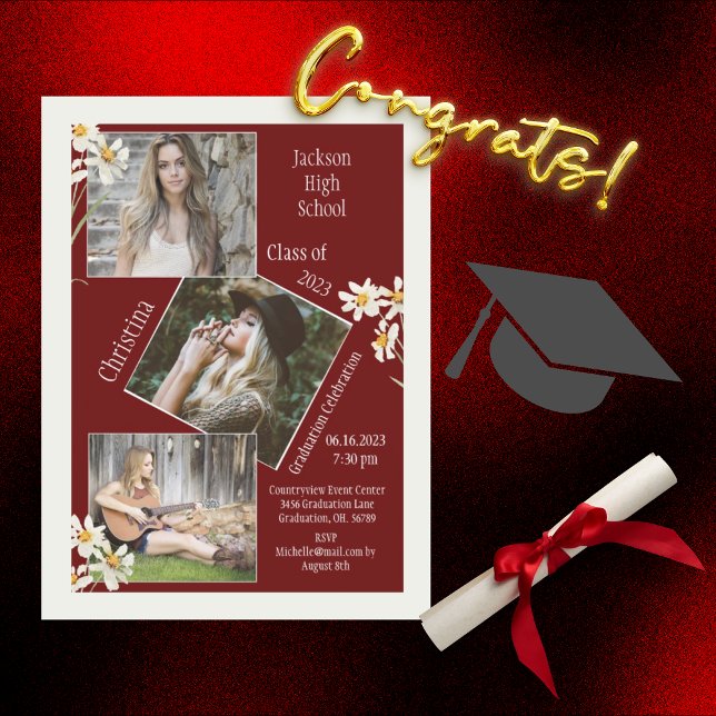 Anuncio Graduación roja personalizada de collage de fotos (Subido por el creador)