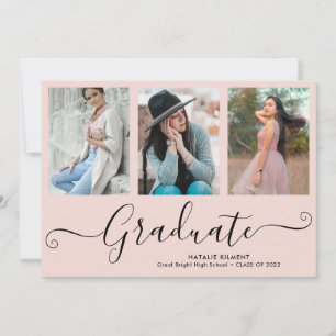 Anuncio Graduación rosada de guión de 3 Collages de fotos