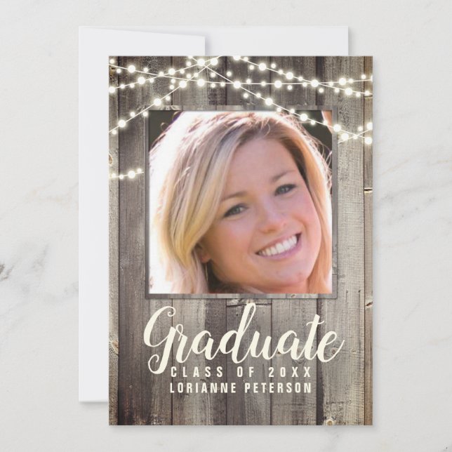 Anuncio Graduación Rustic Wood Shiplap String Light Photo (Anverso)