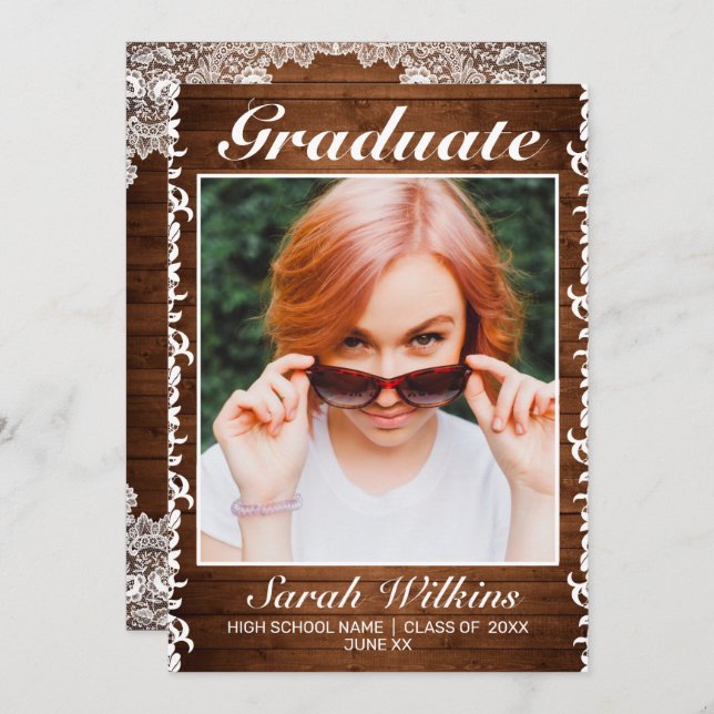 Anuncio Graduación Rústica de Madera y Cargo Blanco (Anverso / Reverso)