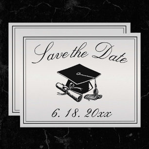 Anuncio Graduación Silver Black Cap Diploma Save the Date
