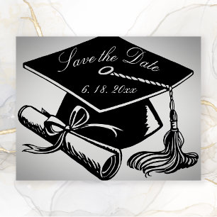 Anuncio Graduación Silver Black Cap Diploma Save the Date