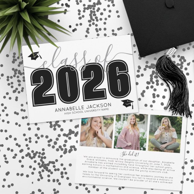 Anuncio Graduación simple de Collage de fotos de guiones g (Simple Script Graduate Photo Collage Graduation Announcement)