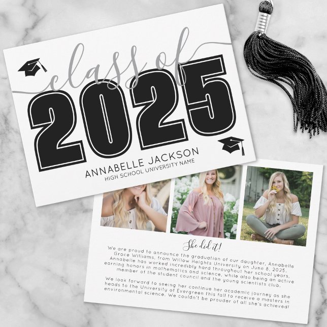 Anuncio Graduación simple de Collage de fotos de guiones g (Simple Script Graduate Photo Collage Graduation Announcement)