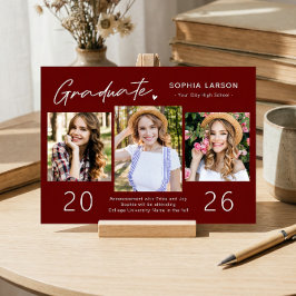 Anuncio Graduación simple de Collage de fotos rojo borgoña