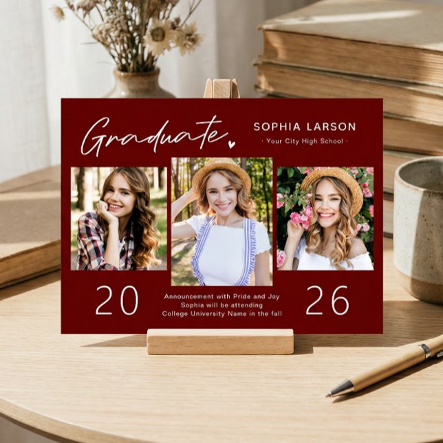 Anuncio Graduación simple de Collage de fotos rojo borgoña (Subido por el creador)