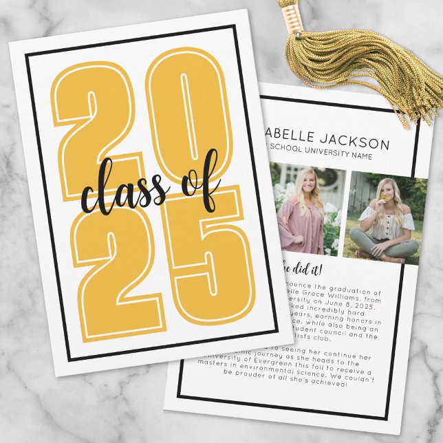 Anuncio Graduación simple de escritura de graduación de la (Simple Script Graduate Photo Gold Graduation Announcement )