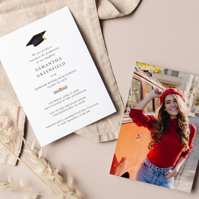 Anuncio Graduación simple de fotos 2025 (Graduation Cap Photo Modern Minimalist Announcement)