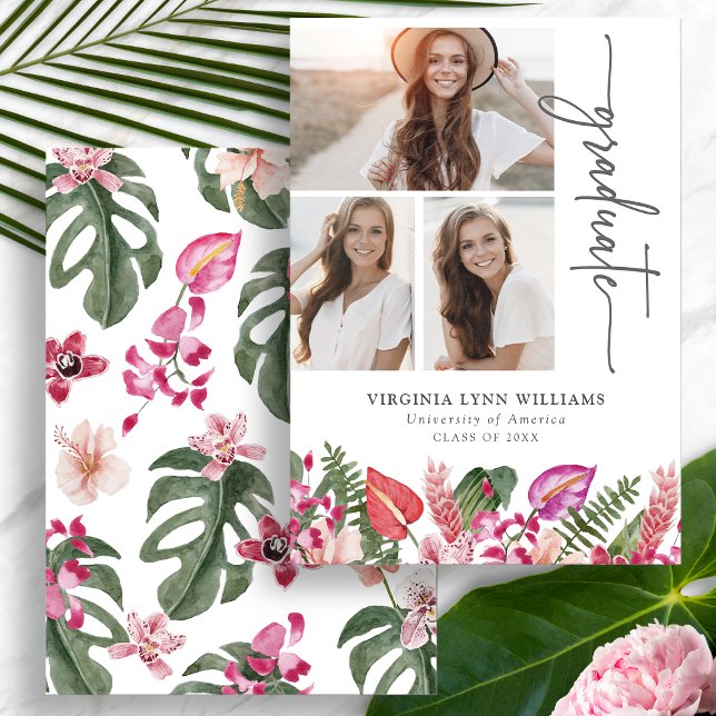 Anuncio Graduación Tropical (Tropical Watercolor Floral Graduation Announcement Photo Collage by Painted Paperie
)