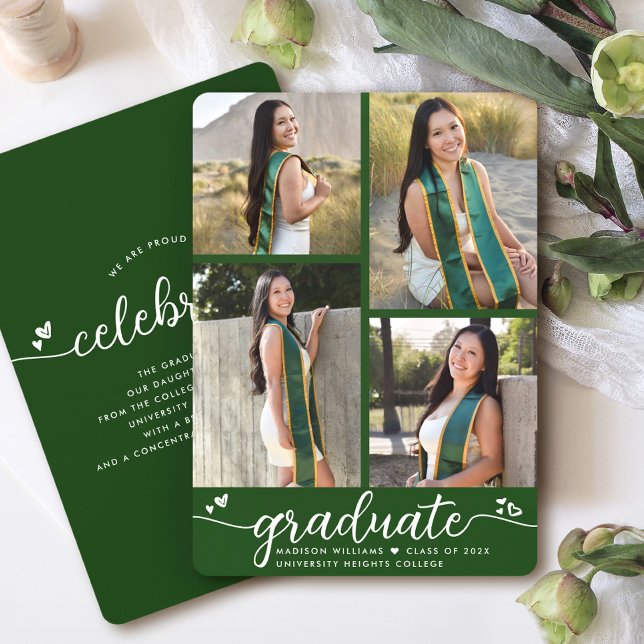 Anuncio Graduación verde 4 fotografía caligrafía Corazones (Subido por el creador)