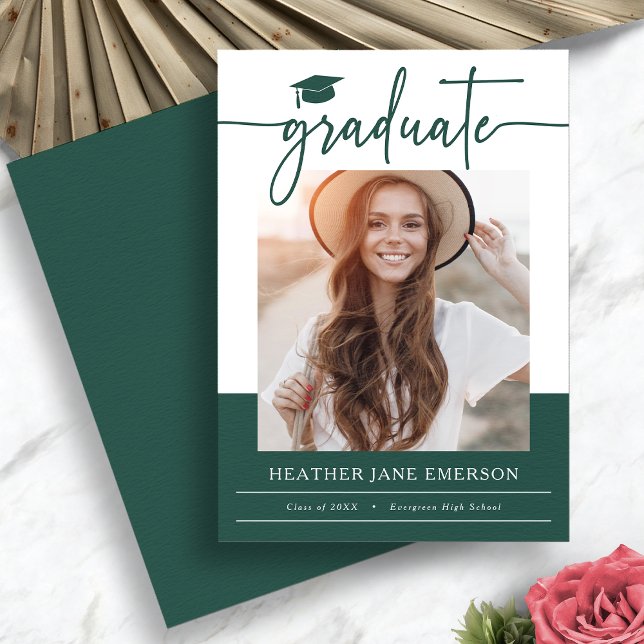 Anuncio Graduación verde moderna (Green Modern Photo Graduation Announcement by Painted Paperie
)