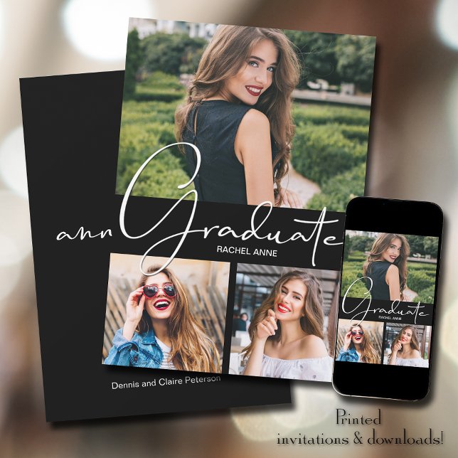 Anuncio Graduación vertical de 3 fotografías en negro (Subido por el creador)