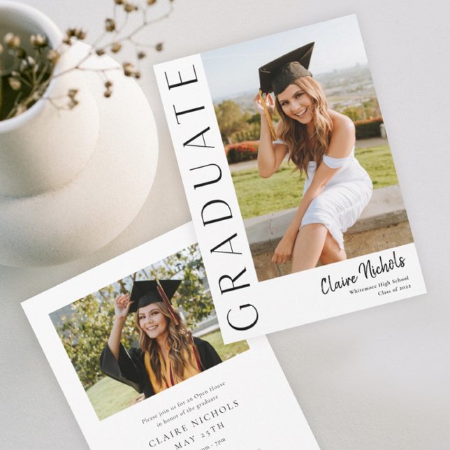 Anuncio Graduación vertical de fotos moderna (Modern Typography Photo Graduation Announcement. )