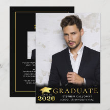 Graduado 2026 Negro Dorado Metálico Falso 2 Fotos