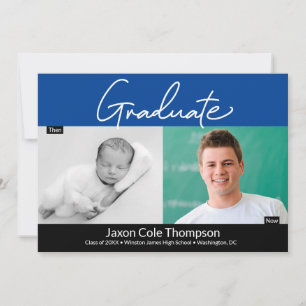 Anuncio Graduado azul Entonces y ahora foto de graduado de