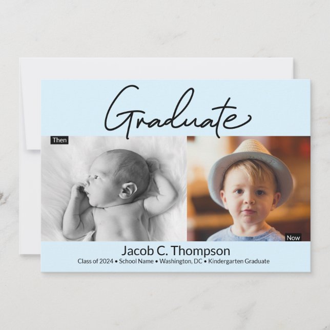 Anuncio Graduado Blue Kindergarten Entonces y ahora Grad P (Anverso)