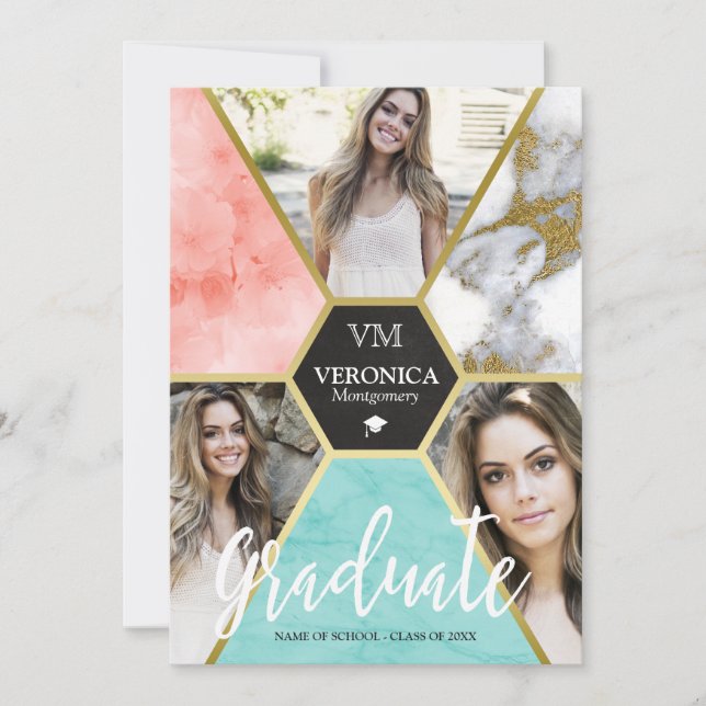 Anuncio Graduado de Collage de fotos geométrico rosado de  (Anverso)