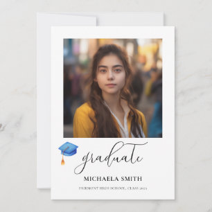 Anuncio Graduado de escritura moderna foto de capa azul de