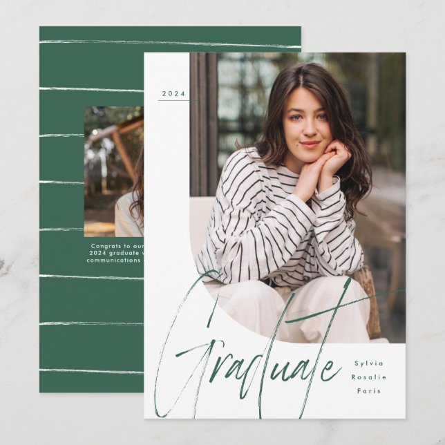 Anuncio Graduado de escritura moderno verde dos graduación (Anverso / Reverso)