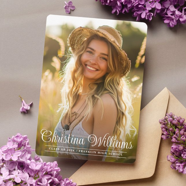 Anuncio Graduado de fotografía simple elegante y moderna (Graduate Simple Elegant Modern Photo Graduation Announcement)