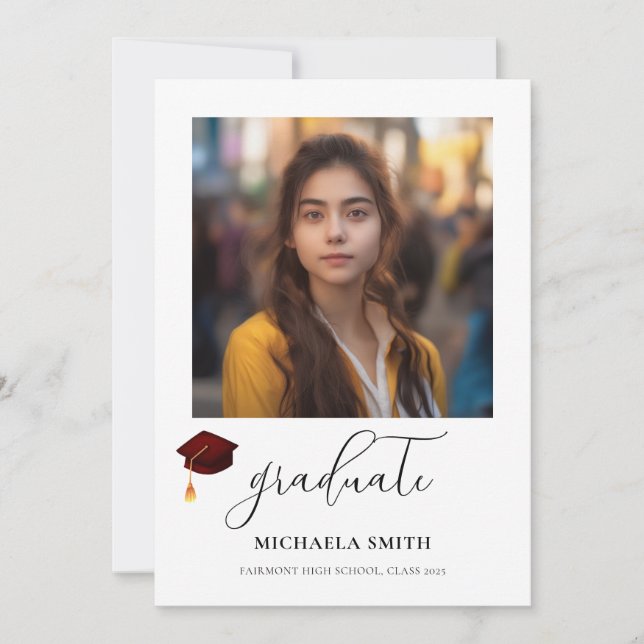 Anuncio Graduado de guión Maroon Graduación Foto de tapón (Anverso)