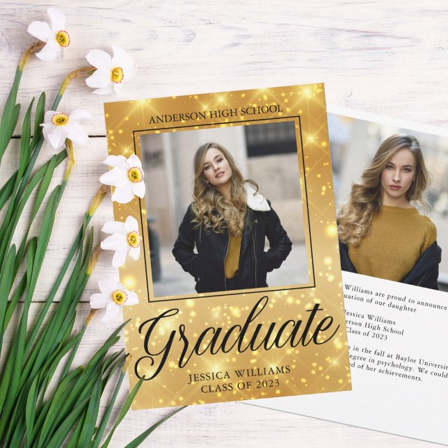 Anuncio Graduado de moda Foto Dorada Sparkle 2023 Graduaci (Subido por el creador)