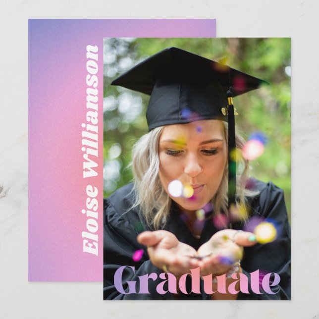 Anuncio Graduado Foto Negrita Retro Gradiente Rosa Púrpura (Anverso / Reverso)