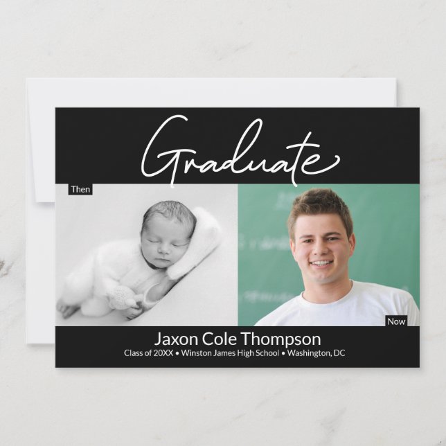 Anuncio Graduado masculino entonces y ahora foto de gradua (Anverso)