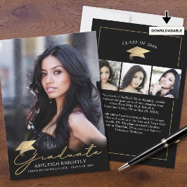 Anuncio Graduado moderno 4 fotos Script Cap Black Gold