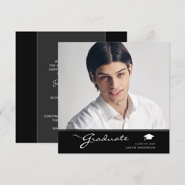 Anuncio Graduado moderno | Elegante guión trendy 1 foto (Anverso / Reverso)